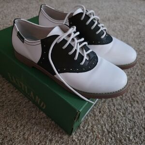 Eastland Two-Tone White and Black Saddle Oxfords
